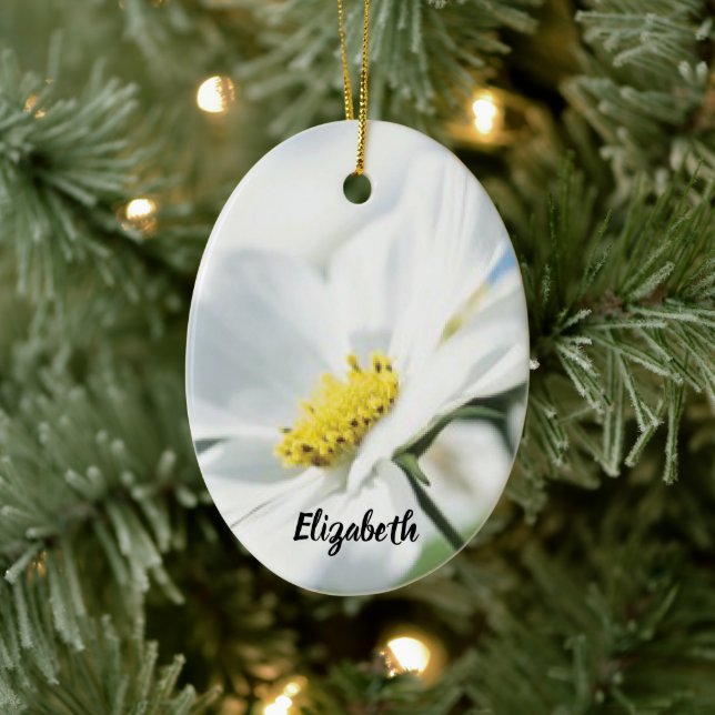 Ornamento De Cerâmica Desejos com margaridas brancas personalizadas (Árvore)