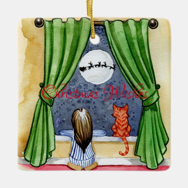 Ornamento De Cerâmica Desejos de Natal (Frente)