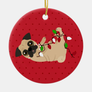 Ornamento De Cerâmica Desencadeie o Natal bonito do Pug do elogio do