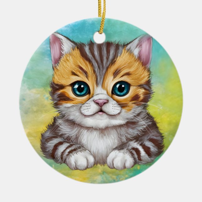 Ornamento De Cerâmica Desenhando Gato (Frente)