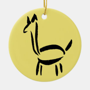 Ornamento De Cerâmica Desenho a Pincel Llama Alpaca Cavalo Animal