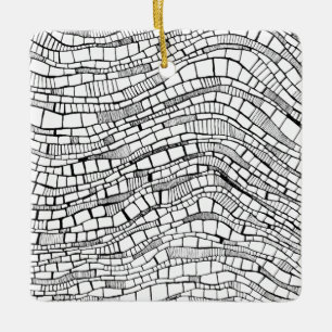 Ornamento De Cerâmica Desenho Abstrato a Caneta e Tinta Preta e Branca