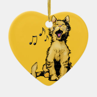 Ornamento De Cerâmica Desenho alaranjado do gato do canto bonito com