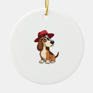Ornamento De Cerâmica Desenho Animado de Basset Hound Antigo com Chapéu 