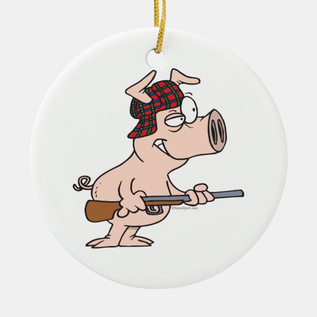 Ornamento De Cerâmica desenho animado de caça a suínos (Frente)