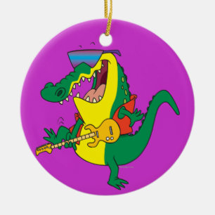 Ornamento De Cerâmica desenho animado de rock and roll crocodile