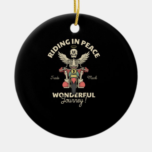 Ornamento De Cerâmica desenho animado emblema de um anjo crânio numa mot (Frente)