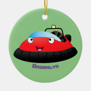 Ornamento De Cerâmica Desenho animado fofo de hovercraft vermelho feliz