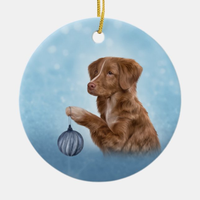 Ornamento De Cerâmica Desenho Cachorro Nova Scotia Duck Tolling (Frente)