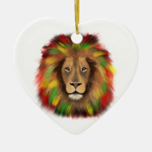 Ornamento De Cerâmica Desenho da cabeça de leão Rasta vermelho amarelo v