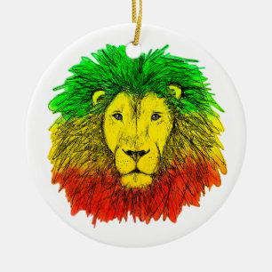 Ornamento De Cerâmica Desenho da cabeça de leão Rasta vermelho amarelo v