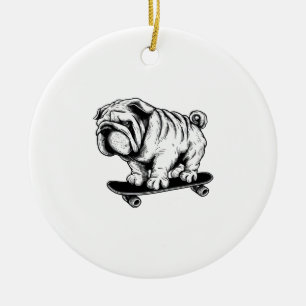 Ornamento De Cerâmica Desenho de arte de rua de pug cão skatista