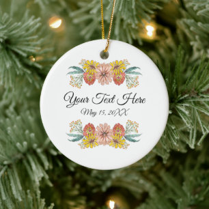 Ornamento De Cerâmica Desenho de Arte Zinnia - Texto Personalizado