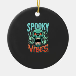 Ornamento De Cerâmica Desenho de Caveira de Fantasma de Halloween Vibes