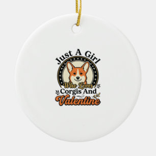 Ornamento De Cerâmica Desenho de Corgi para o Dia dos Namorados para Ama