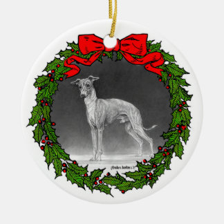 Ornamento De Cerâmica Desenho de Greyhound italiano por Glenda S. Harlan