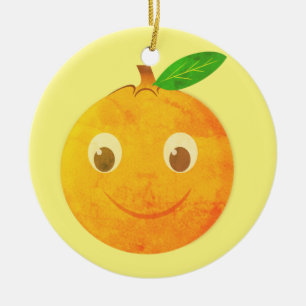 Ornamento De Cerâmica Desenho de Laranja de Desenho Animado Fofo Vintage