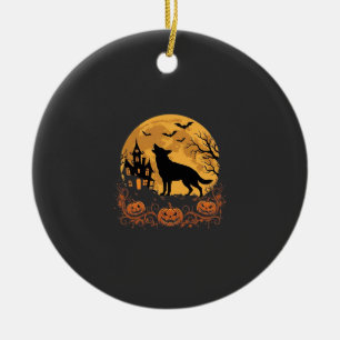 Ornamento De Cerâmica Desenho de Lua de Halloween do Pastor Alemão_1