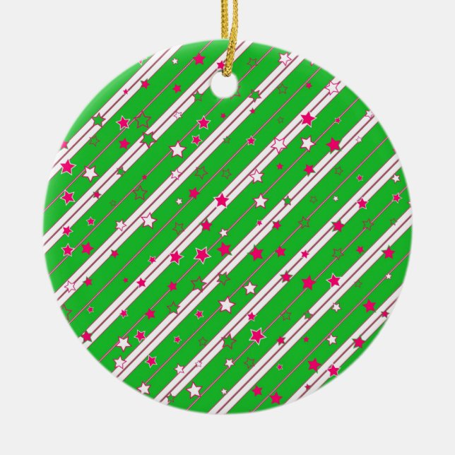 Ornamento De Cerâmica desenho de Natal com estrelas (Frente)