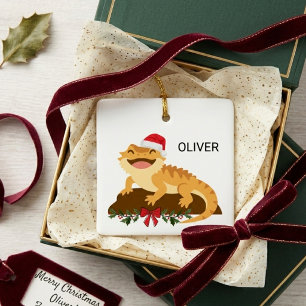 Ornamento De Cerâmica Desenho de Natal Dragão Barbudo Nome Personalizado