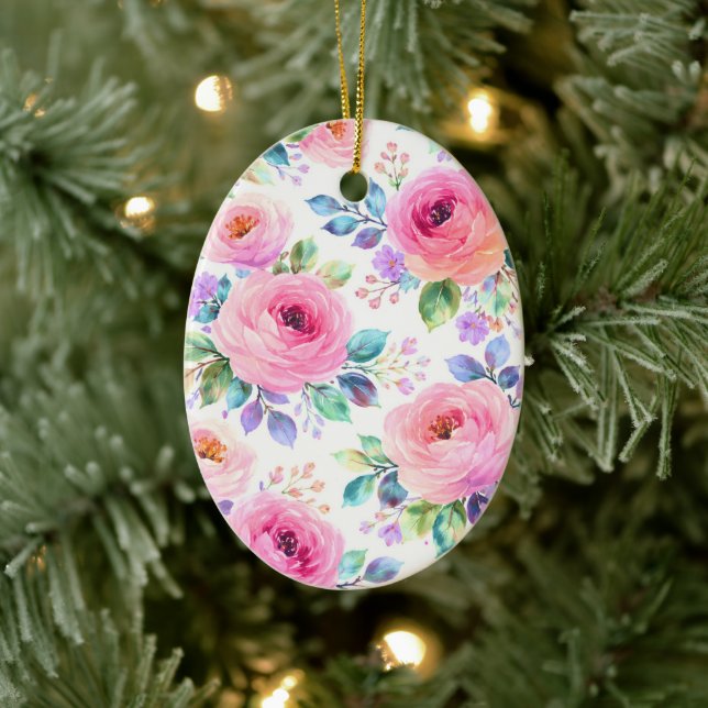 Ornamento De Cerâmica Desenho de nome personalizado Boho floral ao nasce (Árvore)