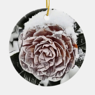 Ornamento De Cerâmica Desenho de Rosa congelado nevado
