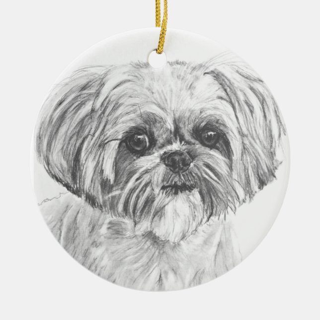Ornamento De Cerâmica Desenho de Shih Tzu (Frente)