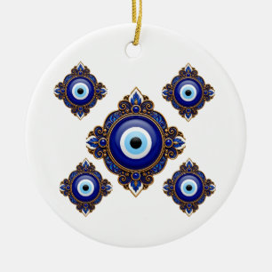 Ornamento De Cerâmica Desenho de Sublimação Olho do Mal Azul Ornamentado