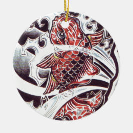 Ornamento De Cerâmica Desenho de Tatuagem Koi Vermelho