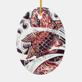 Ornamento De Cerâmica Desenho de Tatuagem Koi Vermelho
