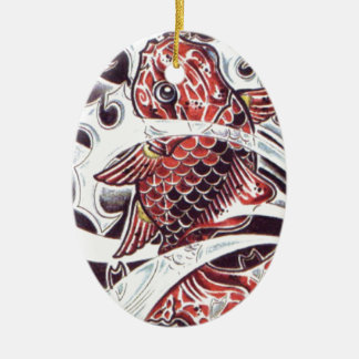 Ornamento De Cerâmica Desenho de Tatuagem Koi Vermelho