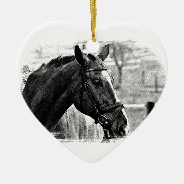 Ornamento De Cerâmica Desenho do Cavalo Branco Negro (Frente)