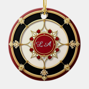 Ornamento De Cerâmica Desenho Floral Dourado Ornamentado