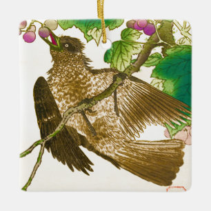 Ornamento De Cerâmica Desenho japonês de gaiola numa videira de uva, cer