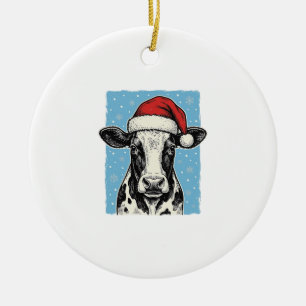 Ornamento De Cerâmica Desenho Vetorial de Chapéu de Papai Noel de Vaca d