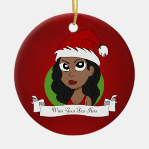 Ornamento De Cerâmica Desenhos animados da menina do Natal
