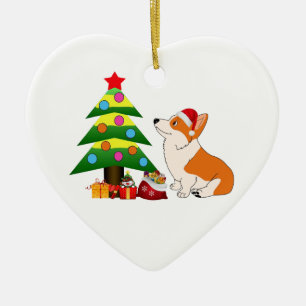 Ornamento De Cerâmica Desenhos animados do Corgi de Galês do feriado co