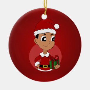 Ornamento De Cerâmica Desenhos animados do menino do Natal