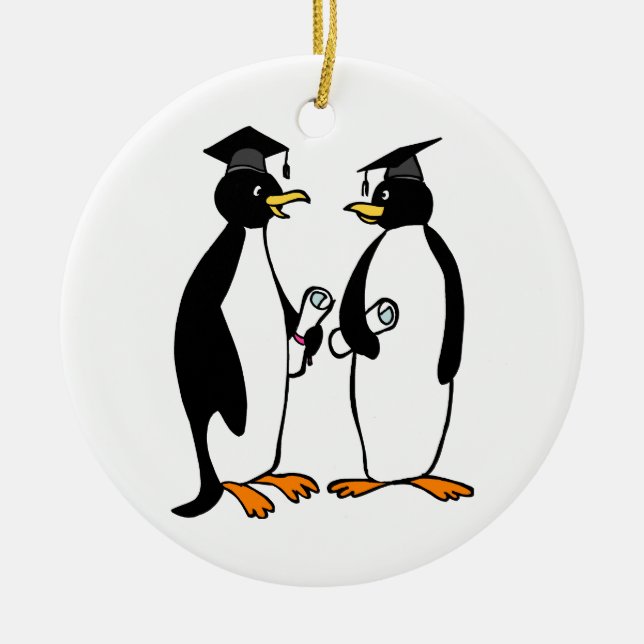 Ornamento De Cerâmica Desenhos animados dos pinguins da graduação (Frente)