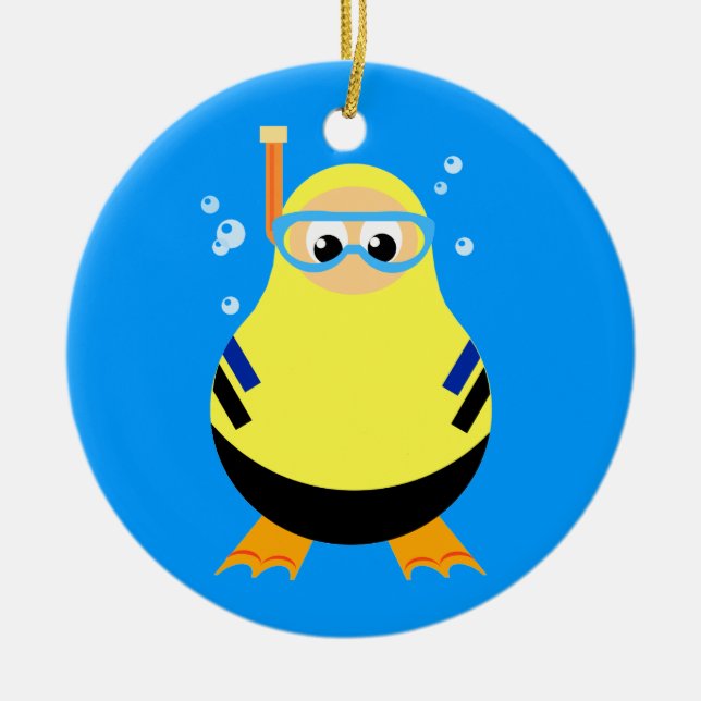 Ornamento De Cerâmica Desenhos animados Snorkeler do mergulho (Frente)