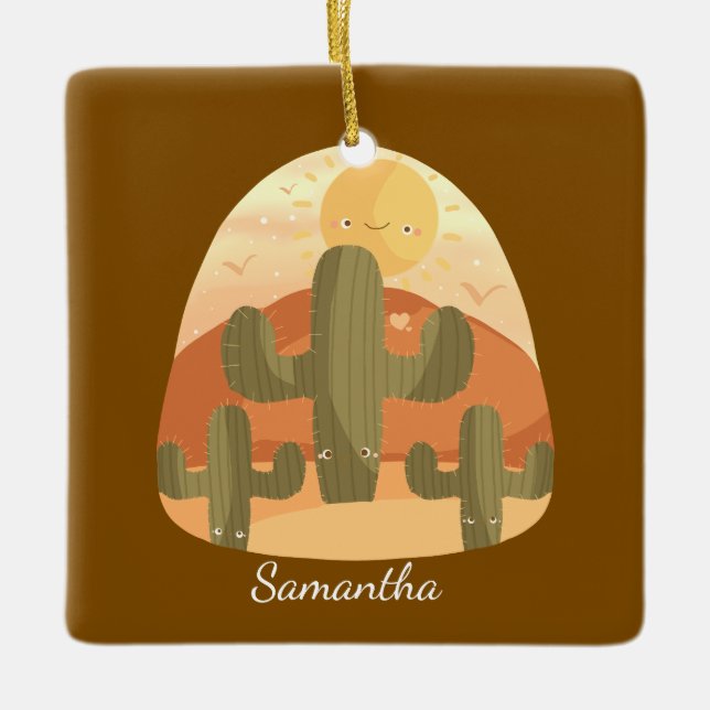 Ornamento De Cerâmica Deserto de Cacto com Sol (Frente)