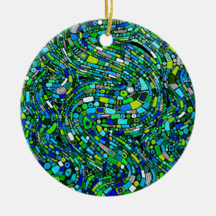 Ornamento De Cerâmica Design Abstrato Ondas Formas Azul Verde