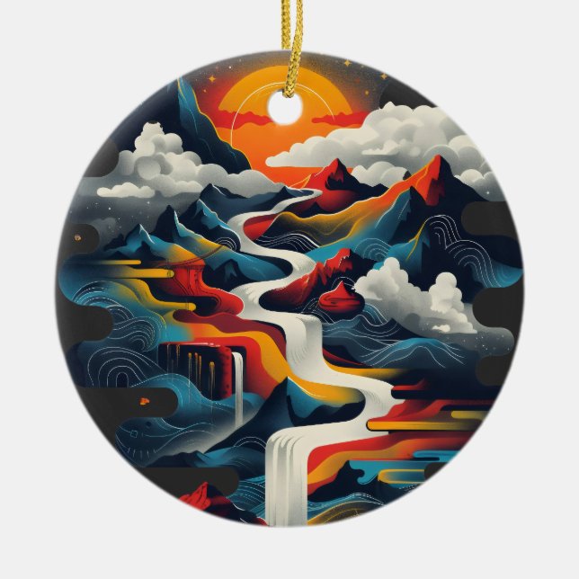 Ornamento De Cerâmica Design abstrato, paisagem surreal (Frente)