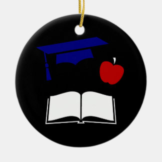 Ornamento De Cerâmica Design branco da graduação e azul vermelho