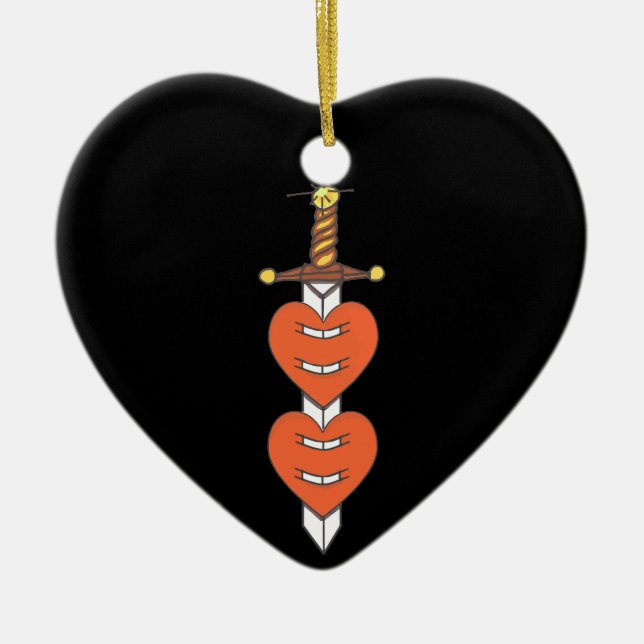 Ornamento De Cerâmica Design clássico do tatuagem do punhal e da faca (Frente)