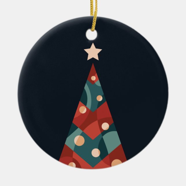 Ornamento De Cerâmica Design da árvore do Natal, retro abstrato azul ver (Frente)