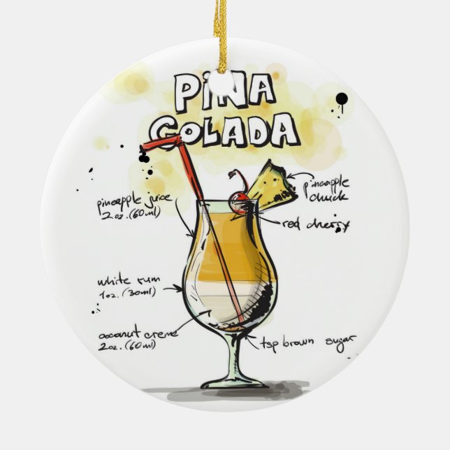 Ornamento De Cerâmica Design da receita da bebida de Pina Colada (Traseira)