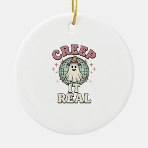 Ornamento De Cerâmica Design de Camisa de Halloween Creep It Real Ghost 