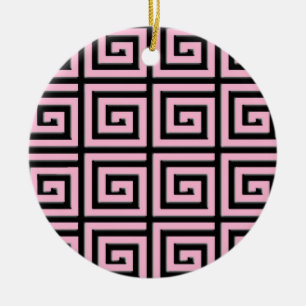 Ornamento De Cerâmica Design de chave grega - rosa e preto
