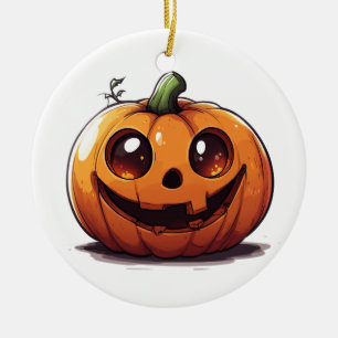 Ornamento De Cerâmica Design de desenho animado de abóbora de Halloween